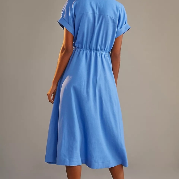NWT - Maeve by Anthropologie Linen Blend Blue Midi Dress with Tie Front - Picture 11 of 13